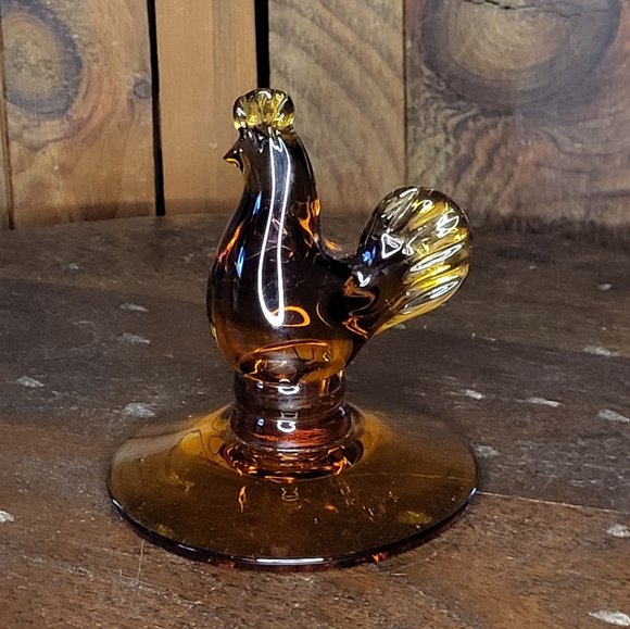 Amber Glass Rooster Figurine - Picture 3 of 11